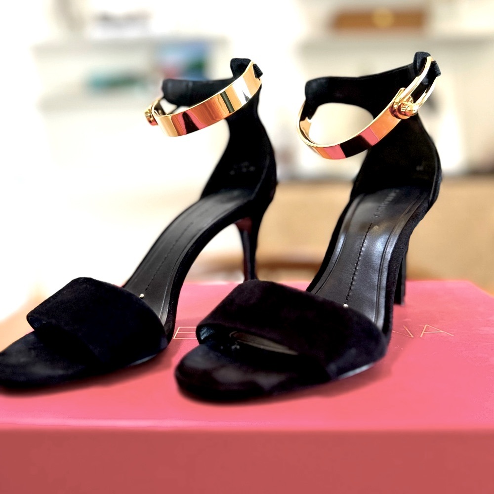 STELLA LUNA - Size 35 - Black Suede Golden Ankle Strap - In box
